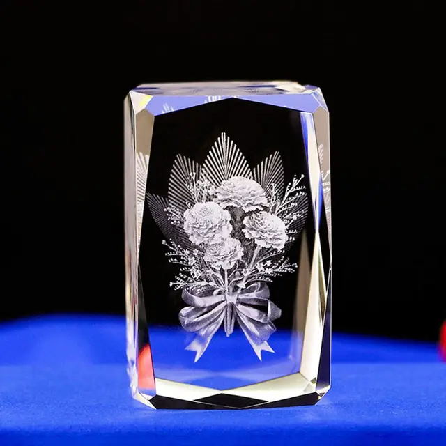 Interior Carving 3D Animal Series Crystal Statue Tourist Souvenir Carnation Bouquet - Shop at LoveMi