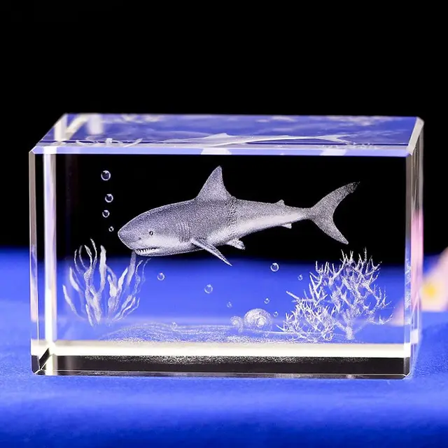 Interior Carving 3D Animal Series Crystal Statue Tourist Souvenir Shark - Shop at LoveMi