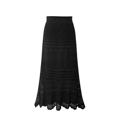 Loose Plus Size Crocheted Hollow Knit Hip wrapped Mid length Dress Black - Shop at LoveMi