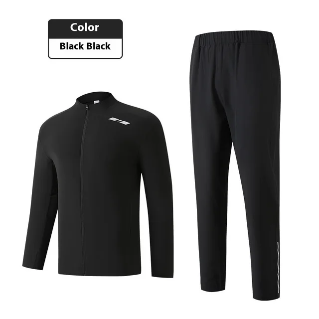 Autumn Leisure Running Stand Collar Suit Fitness Clothes Warm Cycling Clothing Black Top Black Trousers - Shop at LoveMi