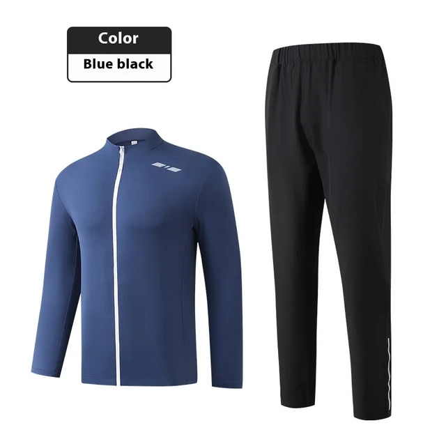 Autumn Leisure Running Stand Collar Suit Fitness Clothes Warm Cycling Clothing Blue Top Black Trousers - Shop at LoveMi