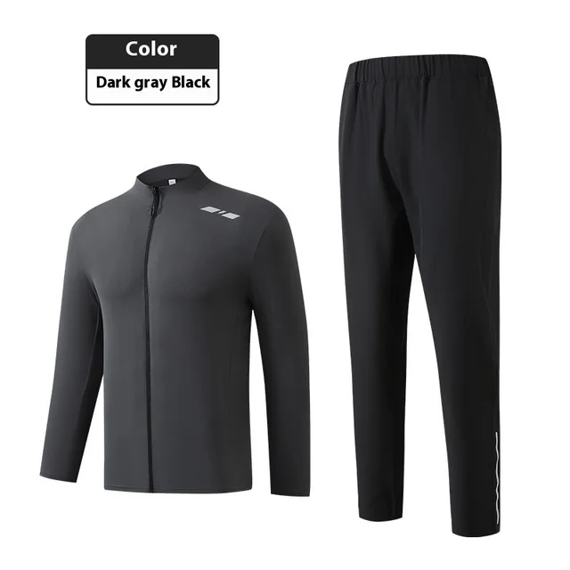 Autumn Leisure Running Stand Collar Suit Fitness Clothes Warm Cycling Clothing Gray Coat Black Trousers - Shop at LoveMi