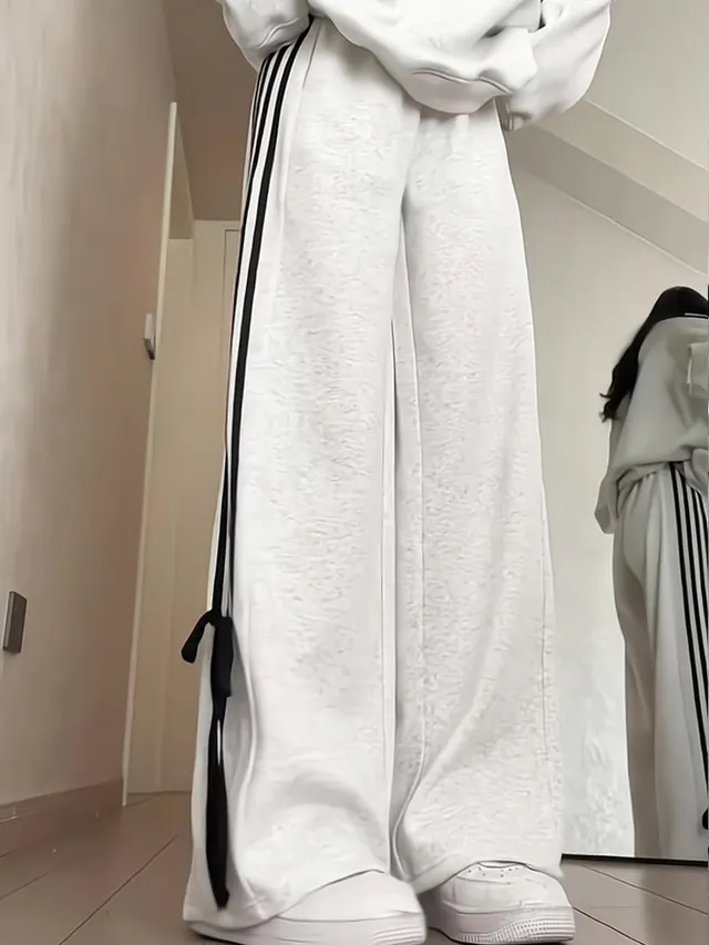 American style High Waist Bow Straight Wide leg Pants White Plus Velvet - Shop at LoveMi