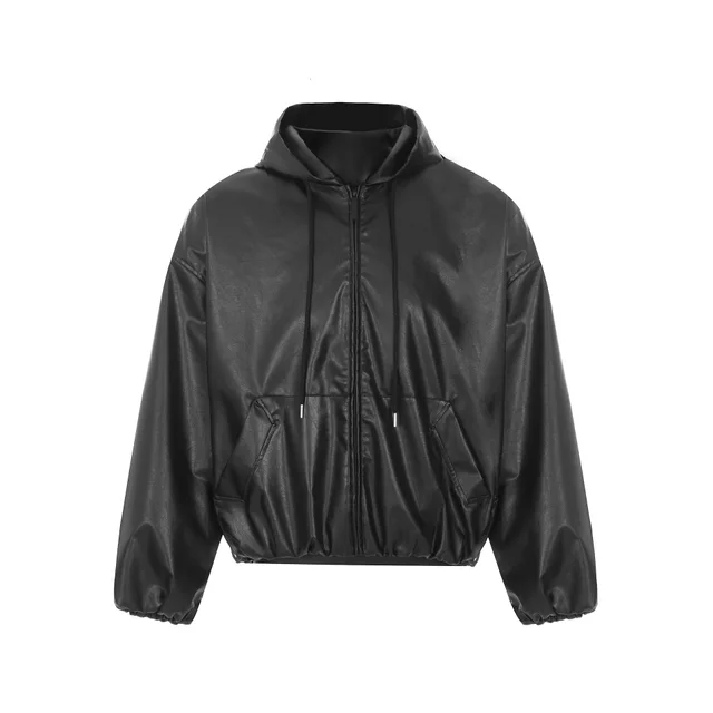 American Retro Vibe Heavy Industry Hooded Leather Coat Black - Shop at LoveMi
