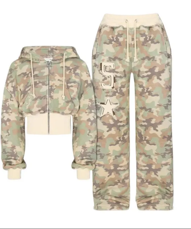 Women's Camouflage Cardigan Long Sleeve Pants Suit Green Camouflage - Shop at LoveMi