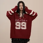 Women's Embroidered Letters Loose And Lazy Style Retro College Style Sweater - Red