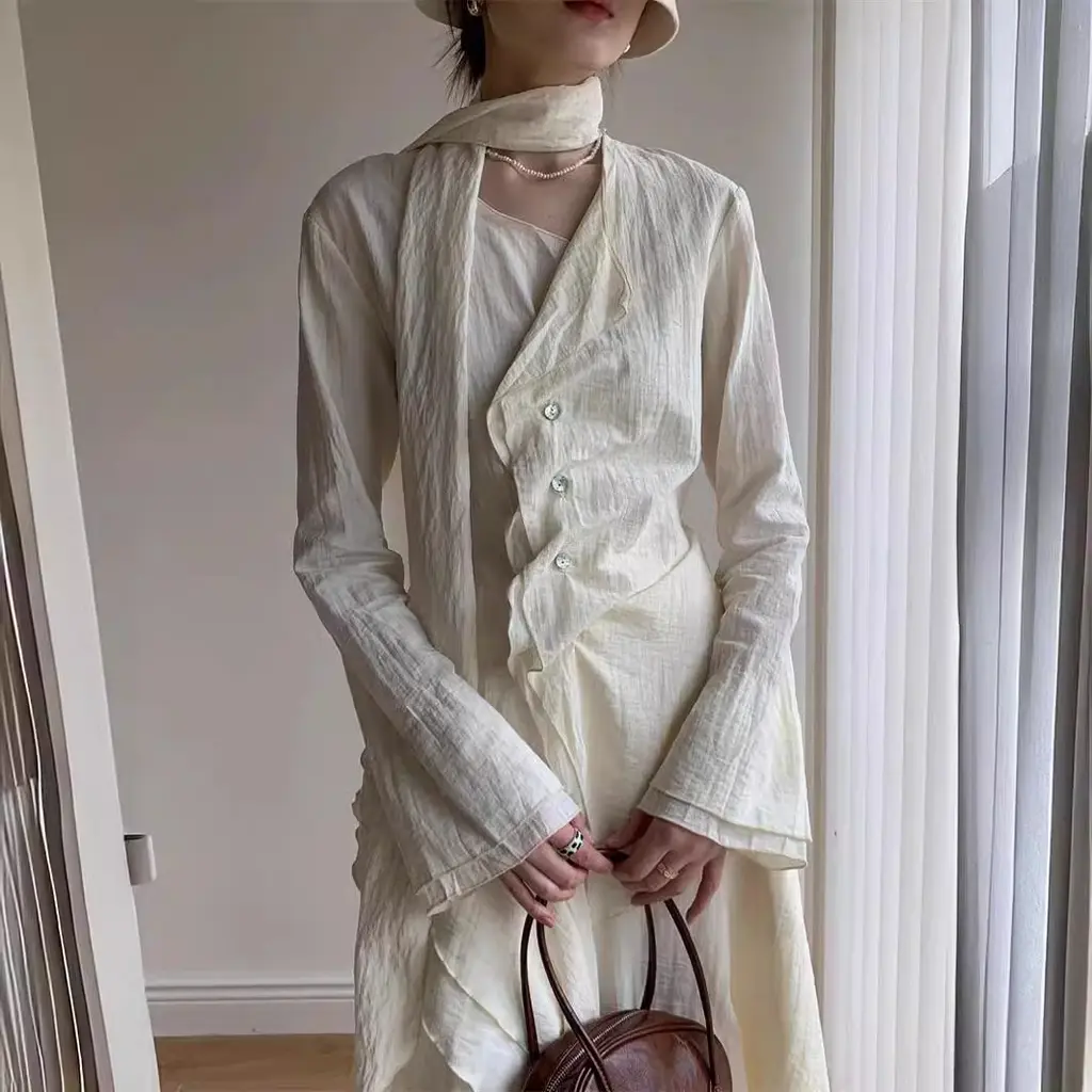 Retro New V-neck French Style Top - Apricot