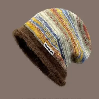 Cold-proof Warm Hipster Mixed Color All-match Bag Cap Pullover Hat Cap - Brown Mixed Color