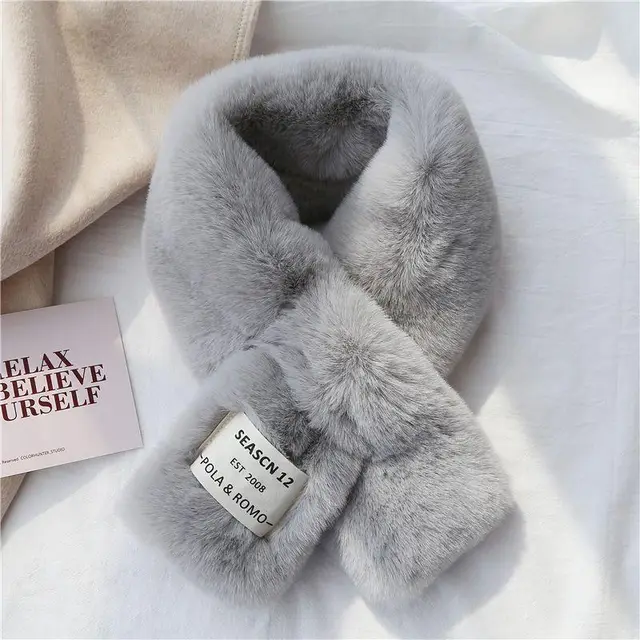 South Korea Chic Style Thickened Solid Color Furry Scarf Gray Scarf With Large Letters - Shop at LoveMi
