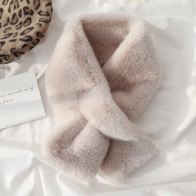 South Korea Chic Style Thickened Solid Color Furry Scarf Solid Color Scarf Beige - Shop at LoveMi
