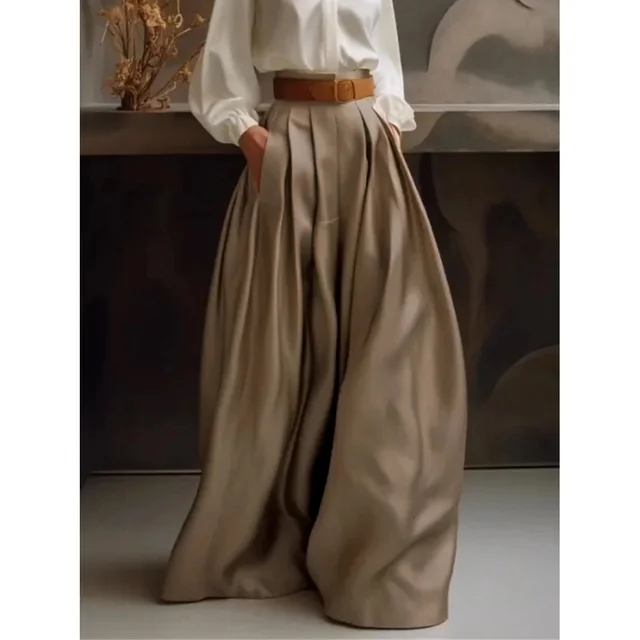 Loose Wide Leg Solid Color Casual Trousers Bottoms Trousers Light Brown - Shop at LoveMi