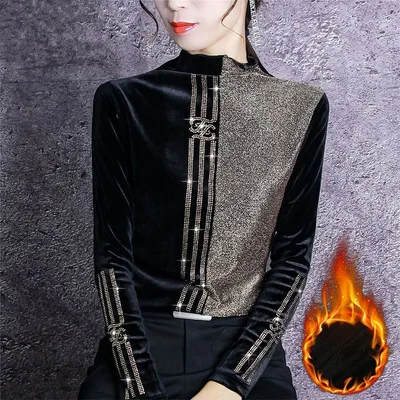 Western Style Autumn And Winter Bright Silk Stitching Shirt Image Color With Velvet - Shop at LoveMi