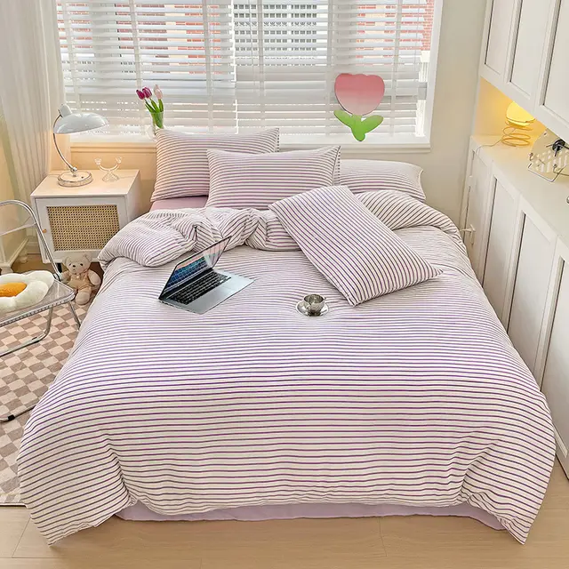 Non printed Type A Double layer Yarn Cotton And Linen Lilac Purple Strip - Shop at LoveMi