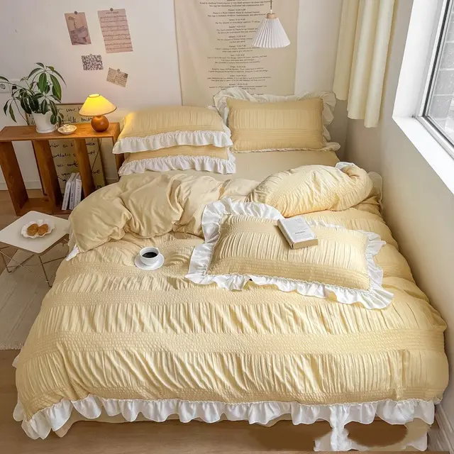 Princess Style Skin friendly Pleated Four piece Set Yellow Corn - Shop at LoveMi
