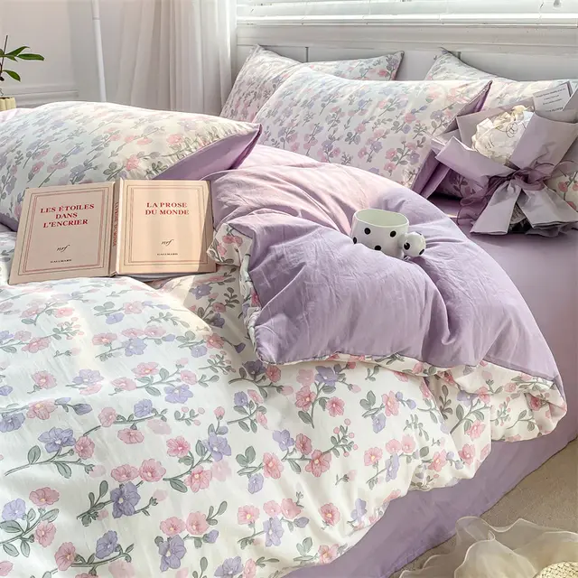 Ins Style Washed Cotton Quilt Cover Flowers Bloom Full Of Trees - Shop at LoveMi