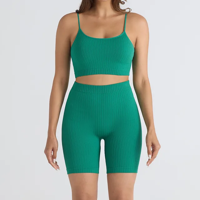 Thread Outdoor Sports Fitness Clothes High Elastic Suit Green Suit Shorts Short Sling - Shop at LoveMi