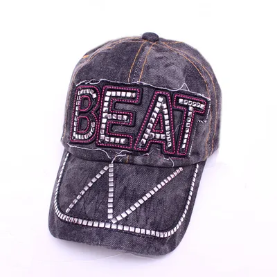 Korean Style Hat Fashion Hat New Women's Hat Baseball Cap Rhinestone Denim Black - Shop at LoveMi