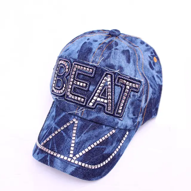 Korean Style Hat Fashion Hat New Women's Hat Baseball Cap Rhinestone Denim Dark Blue - Shop at LoveMi
