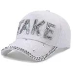 Rhinestone TAKE Women's Baseball Cap Summer Lightweight Breathable - White With Diamond Take