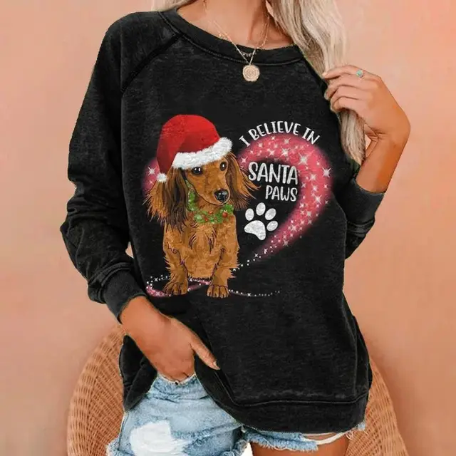 Women's Printed Long Sleeve Crew Neck Sweater Nwy23266 - Shop at LoveMi