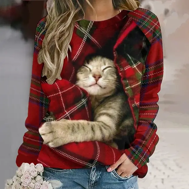 Women's Printed Long Sleeve Crew Neck Sweater Nwy23270 - Shop at LoveMi
