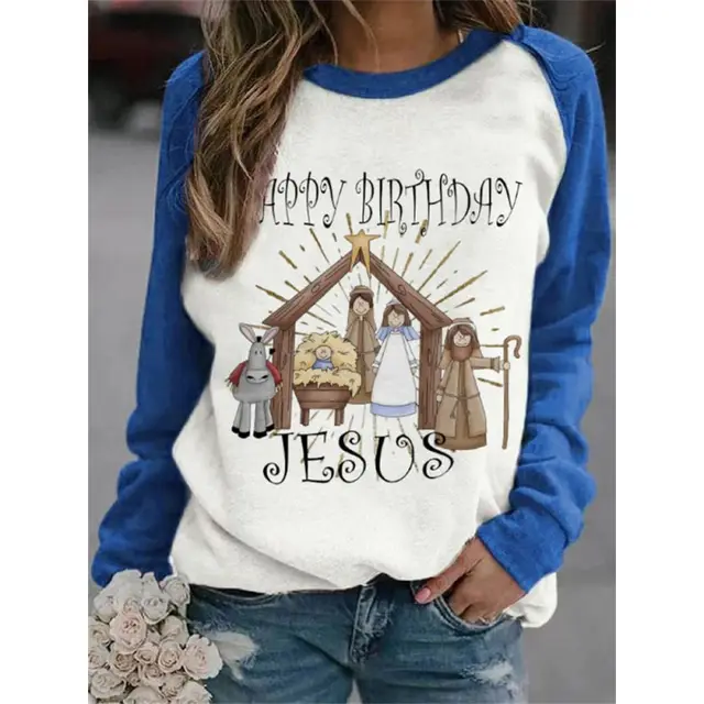 Women's Printed Long Sleeve Crew Neck Sweater Nwy23271 - Shop at LoveMi