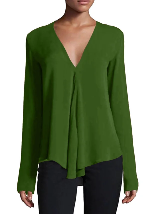 Ankle length Sleeve V neck Pullover Home Top Army Green - Shop at LoveMi