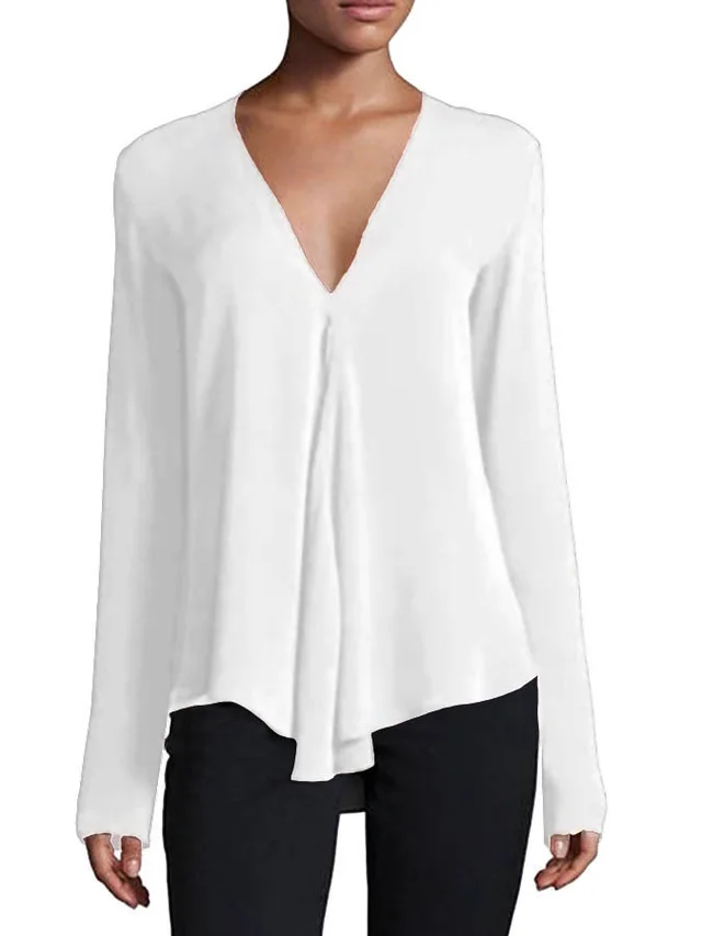 Ankle length Sleeve V neck Pullover Home Top White - Shop at LoveMi