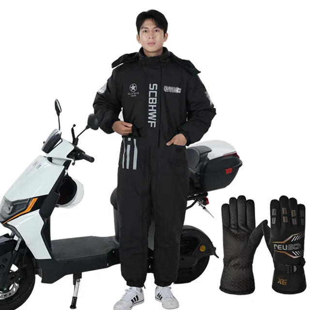 Winter Outdoors Cold proof Cycling One piece Work Clothes Black Gloves Buggy Bag - Shop at LoveMi