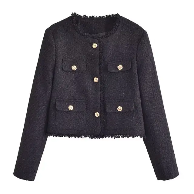 Solid Color Fashion All match Woolen Jacket Black - Shop at LoveMi