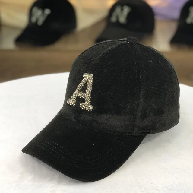 Letter Gold Velvet Baseball Cap Casual All match Korean Peaked Cap Black A - Shop at LoveMi