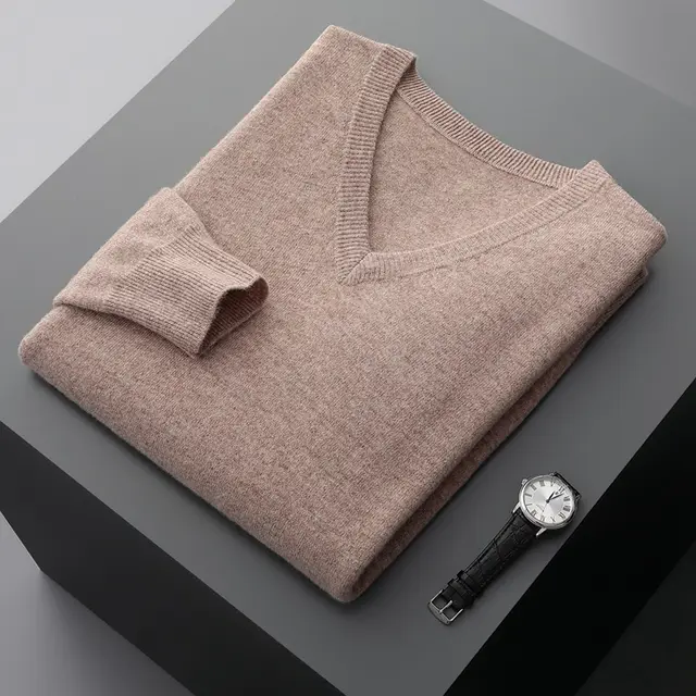 Men's V neck Loose Business Oversized Knit Sweater Camel - Shop at LoveMi