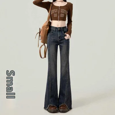 Retro American Slightly Flared Women's Jeans Dark Blue 2 - Shop at LoveMi