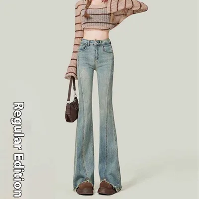 Retro American Slightly Flared Women's Jeans Light Blue - Shop at LoveMi