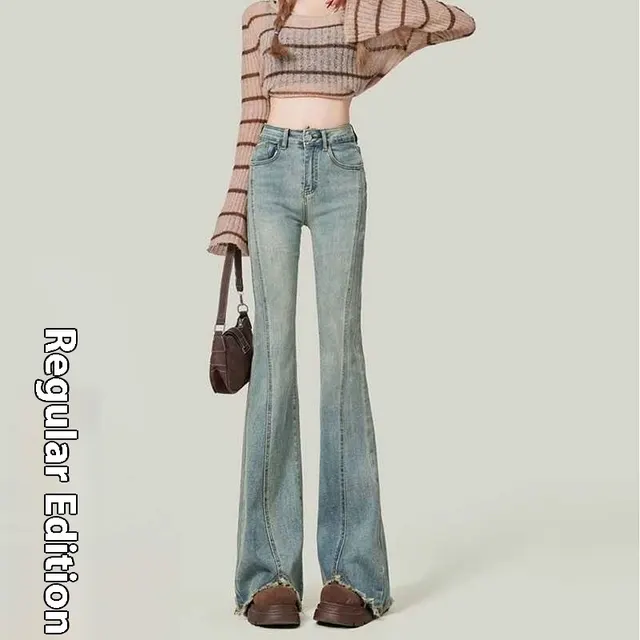 Retro American Slightly Flared Women's Jeans Light Blue - Shop at LoveMi