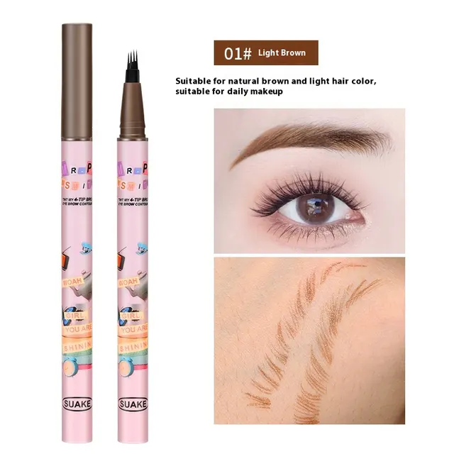 Semi permanent Four fork Liquid Water Eyebrow Pencil Waterproof 01 Light Brown - Shop at LoveMi