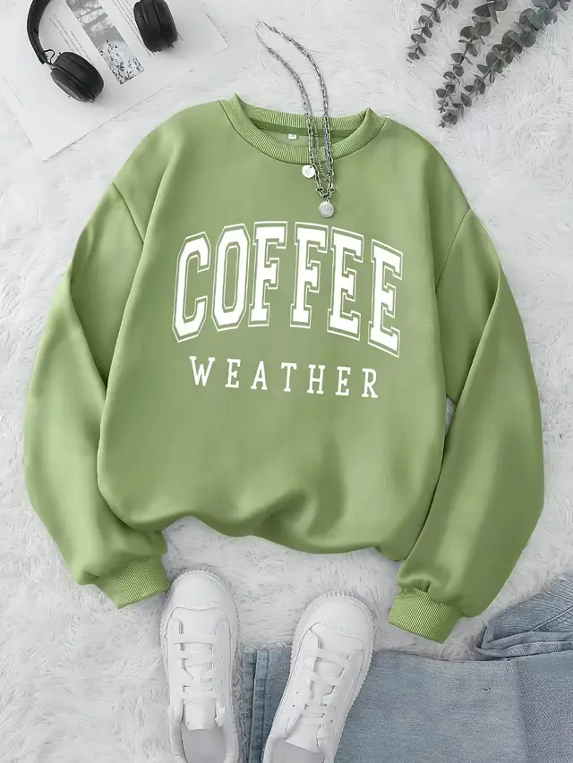 Brown Letters Printed Autumn Leisure Long Sleeve Round Neck Pullover Sweater Women 8Style - Shop at LoveMi