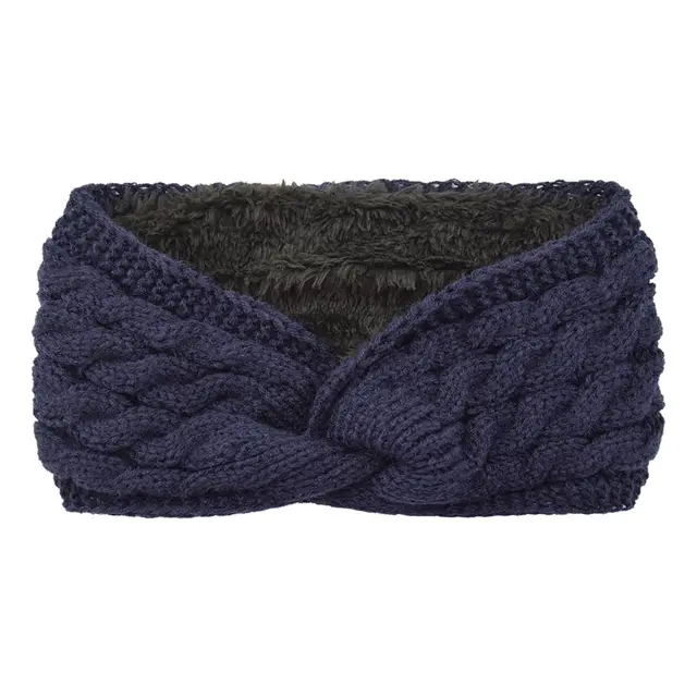 European And American Plus Velvet Cross Twist Hair Band Headband 14Navy Blue - Shop at LoveMi