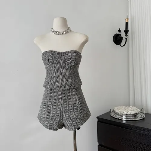 Winter Niche Lapel Down Hot Rhinestone Woolen Trench Coat Tube Top Shorts Suit Women Tube Top Shorts - Shop at LoveMi
