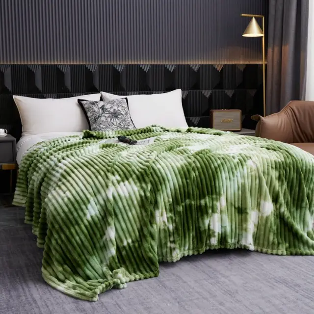 Art Tie dye Casual Milk Fiber Fleece Blanket Cover Fresh Green - Shop at LoveMi