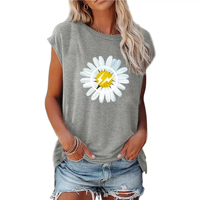 Round Neck Loose Off the shoulder Printed Top Gray - Shop at LoveMi