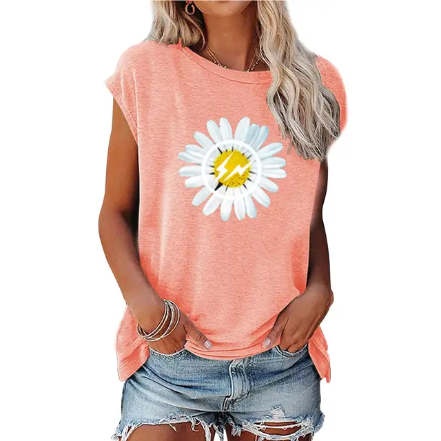 Round Neck Loose Off the shoulder Printed Top Pink - Shop at LoveMi