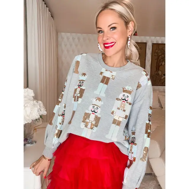 Christmas Long Sleeve Loose Sweatshirt INS Casual Fashion Multi Color Women's Top Light Gray - Shop at LoveMi