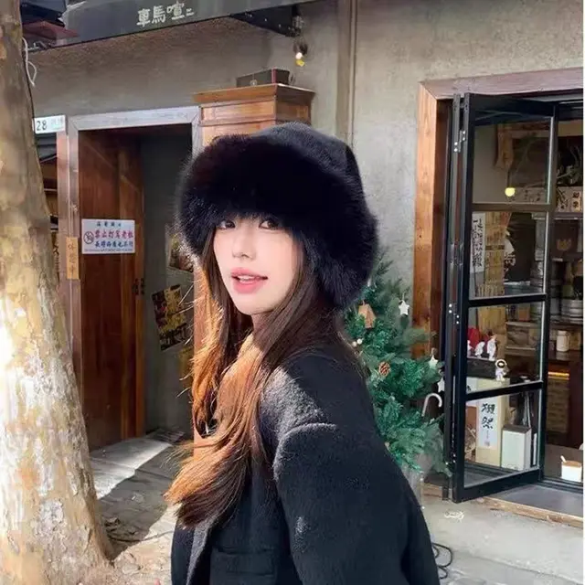 Hat Female Fur Fluffy Plush Warm Black - Shop at LoveMi