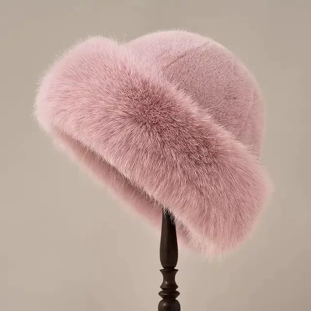Hat Female Fur Fluffy Plush Warm Pink - Shop at LoveMi