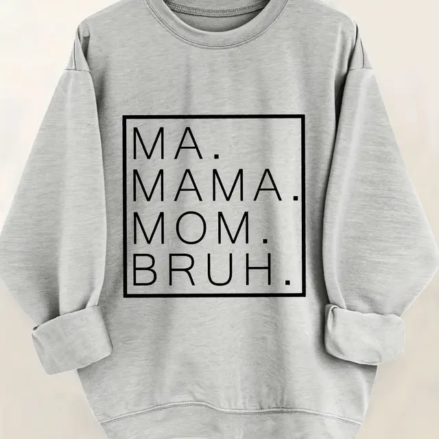 Letter Print Casual Long Sleeve Crew Neck Pullover Sweatshirt Gray - Shop at LoveMi