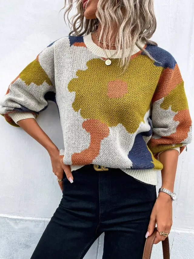 Fashionable All match Jacquard Leisure Pullover Sweater Khaki - Shop at LoveMi