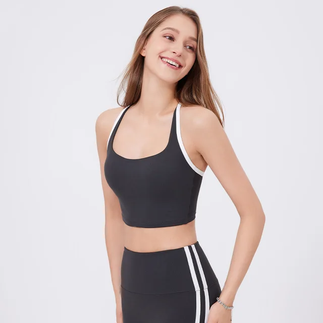 Nude Feel Yoga Clothes Bra Adjustable Spaghetti Strap Fitness Deep Smoky Gray - Shop at LoveMi