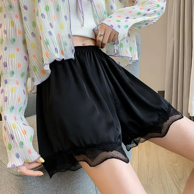 Summer Thin Lace Safety Anti exposure Can Be Worn Outside Ice Silk Base Shorts Black Lace - Shop at LoveMi