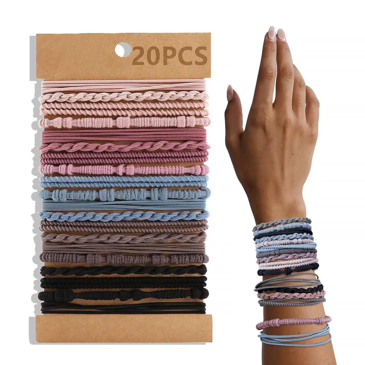 Bamboo Joint Suit High Elasticity Ponytail Hair String - Dark Colour 20 Cards
